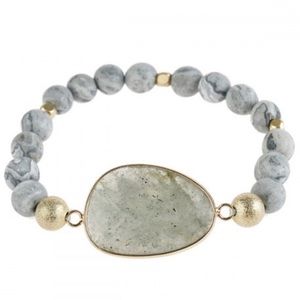 Riah Fashion Natural Labradorite Stone & Jasper Beaded Bracelet